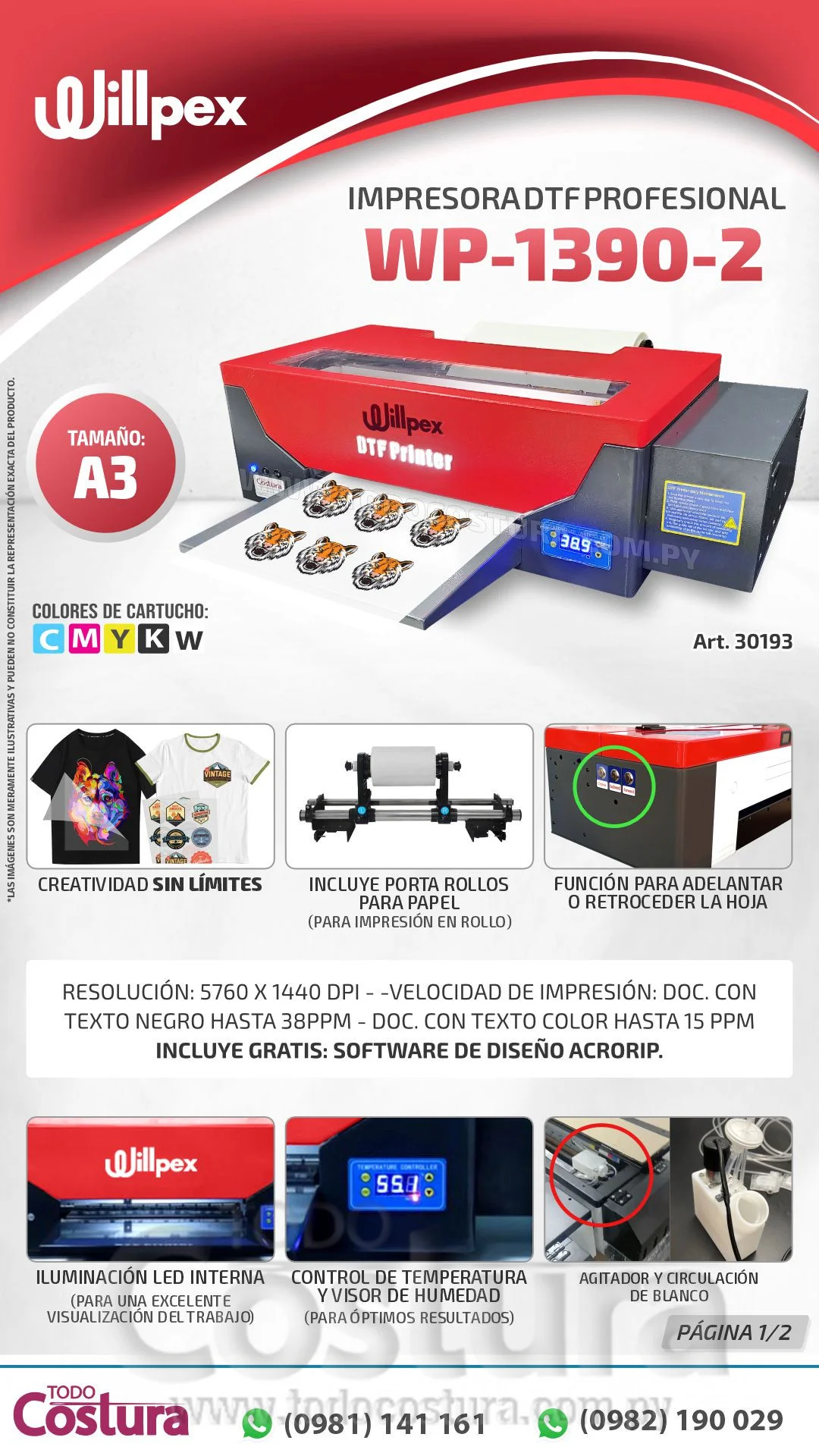 IMPRESORA DTF PROFESIONAL (A3) WILLPEX WP-1390-2